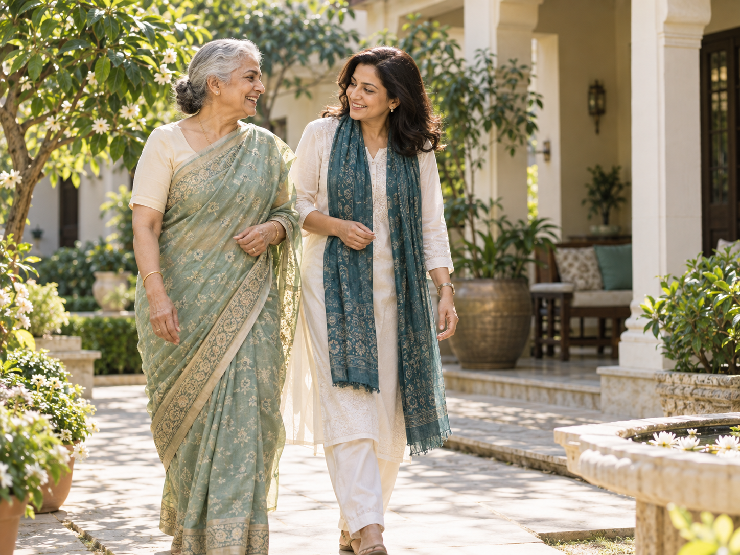 Indian mother and daughter enjoying a walk together